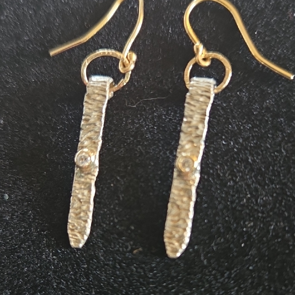 Hammered Silver Dangle Earrings - Picture 8 of 11